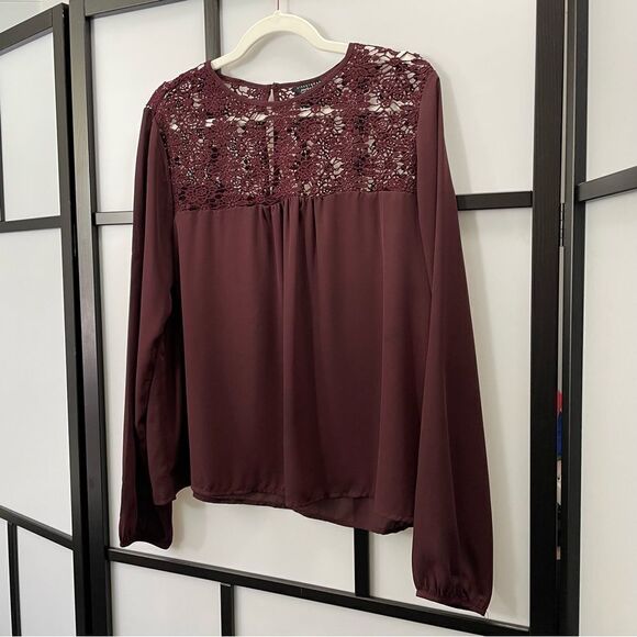 [XL] SWS Flowy Boho Burgundy Long Sleeve Blouse with Lace Details Women’… - Picture 5 of 15